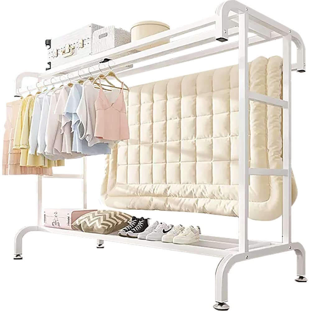Aycdl C Freestanding Garment Rack With Wheels, Double Rail And Storage Shelf For Hanging Lothes, Multifunctional Design,-150 * 50 * 150Cm
