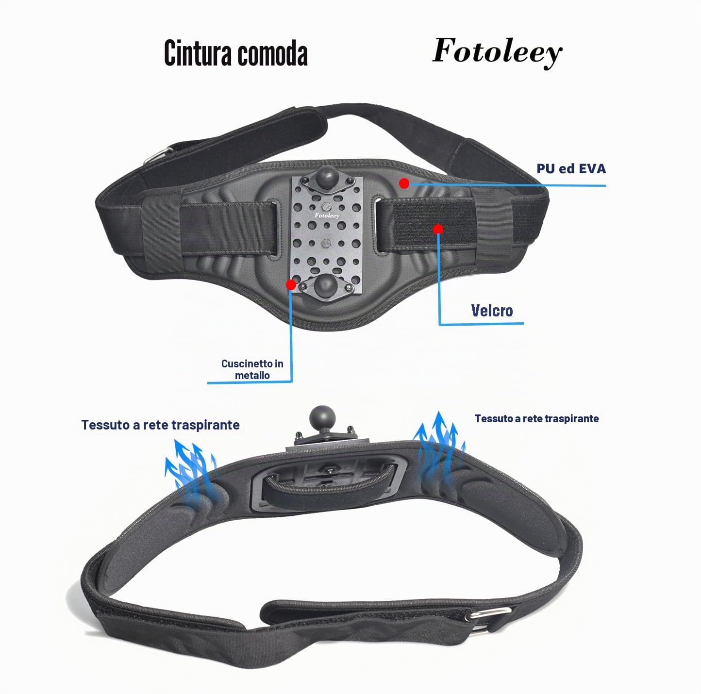 Waist Mount Back Bar - Barra posteriore per Insta360 X5/X4/X3, One RS, Ace Pro, GoPro Hero 12, Max, compatibile con DJI Osmo 360 (asta di prolunga non inclusa)