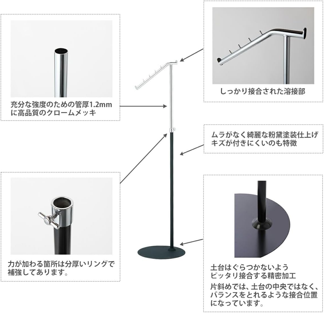 ハンガーラック 頑丈 傾斜タイプ スリム コンパクト 簡単組立 高さ調整 ディスプレイラック アパレル 陳列 パイプ スチール 業務