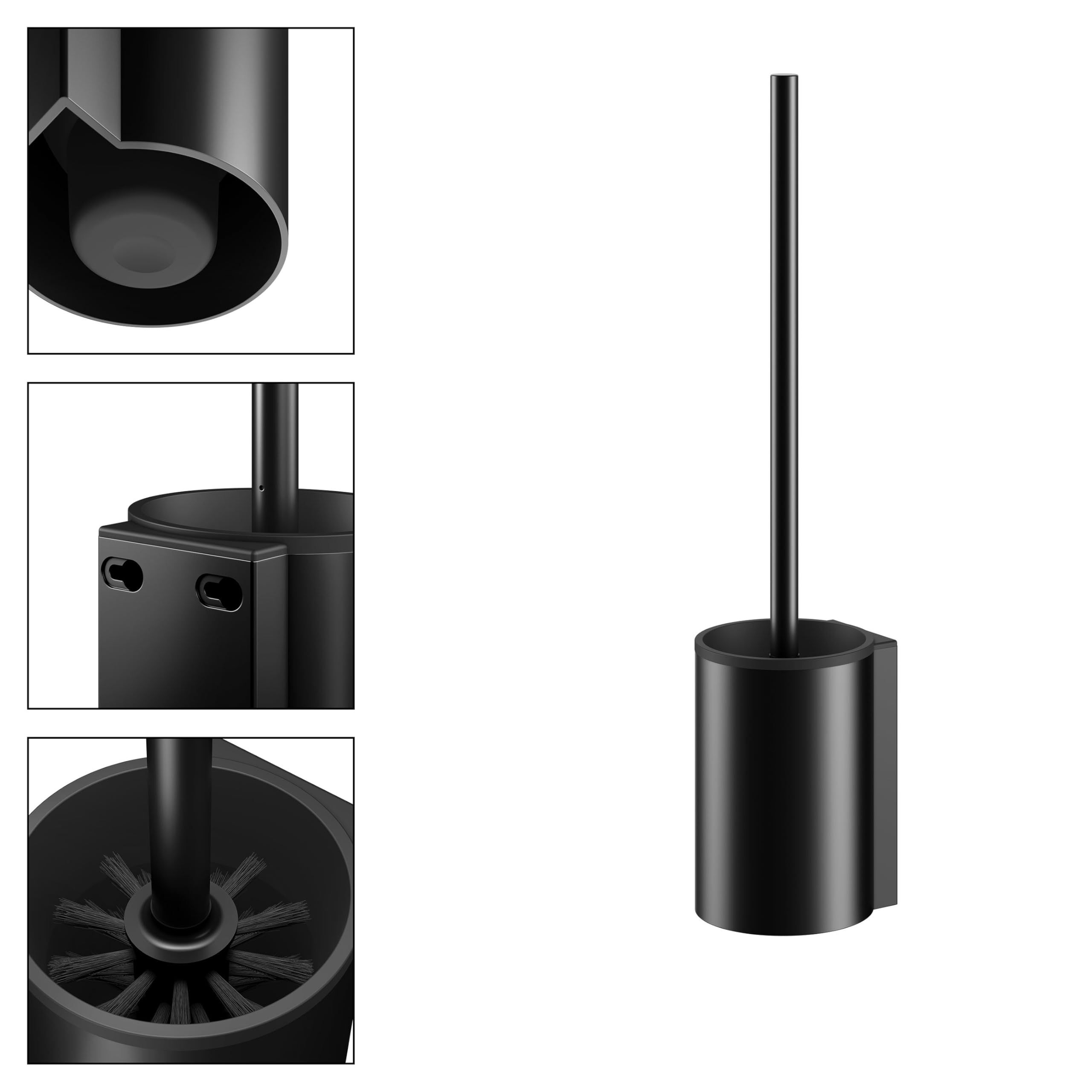 KEUCO Plan Set aus WC-Bürstengarnitur & 4 Bürstenköpfen, Metall schwarz | Bürstengarnitur mit Metallgehäuse und Bürste, Ersatzköpfe schwarz, inkl. Schrauben und Dübel, Bürstenhalter mit Klobürste