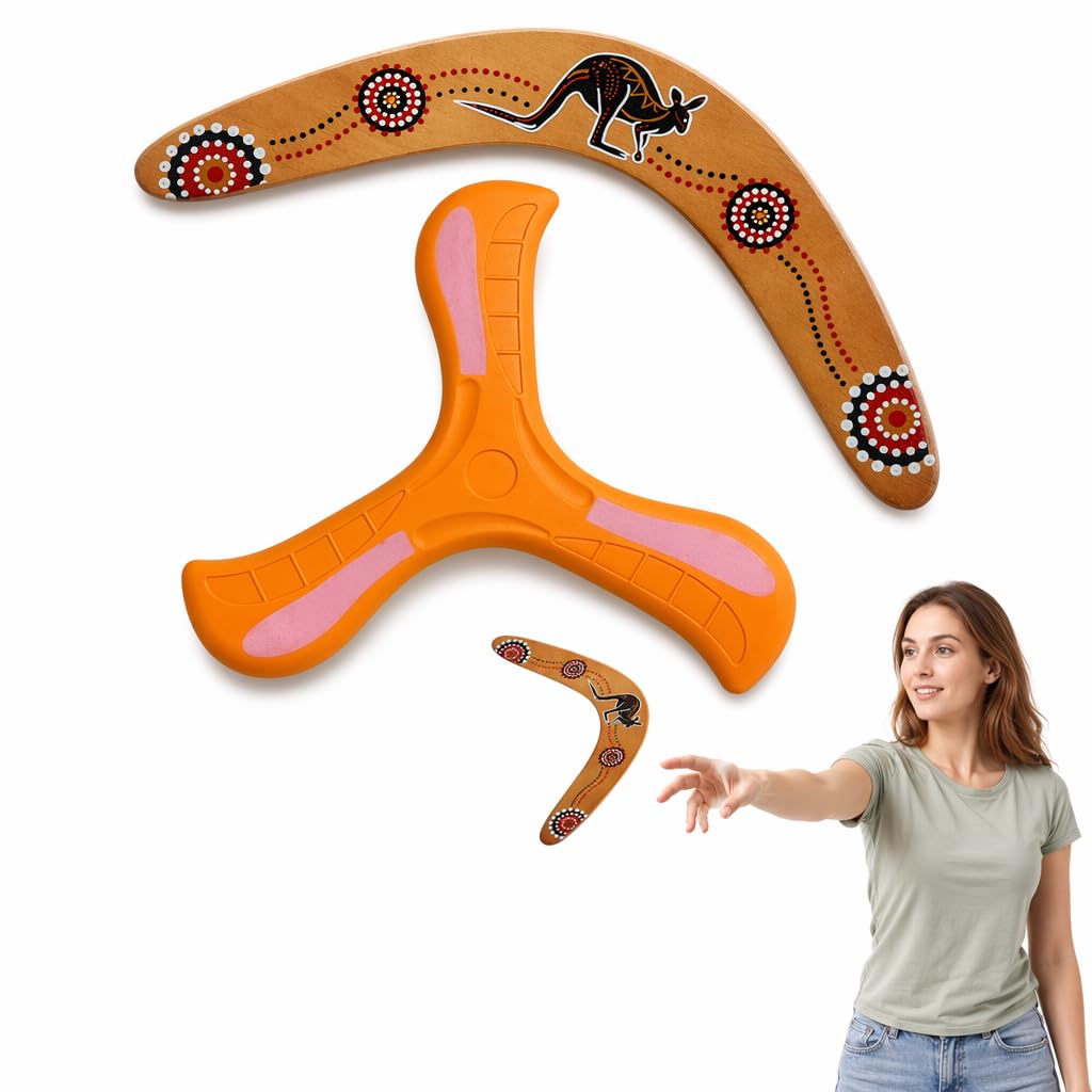 Kuwuarg Wooden Boomerang Set, 2-Piece Aerodynamic Flying Discs