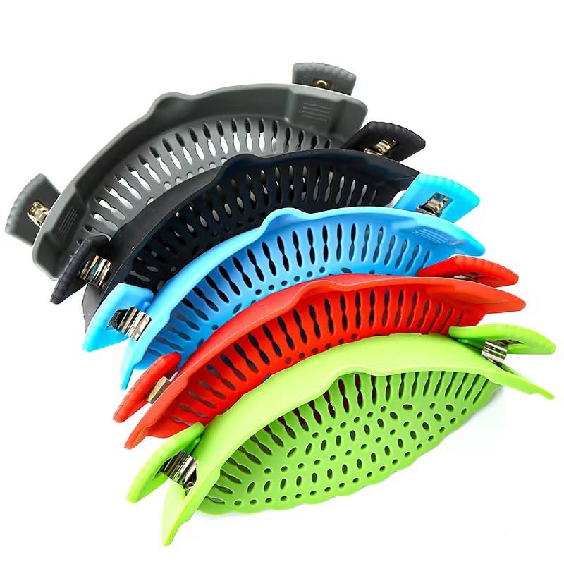 Colino A Clip Per Pentole In Silicone - Filtro Per Pasta E Verdure - Mani Libere - Rosso - 3