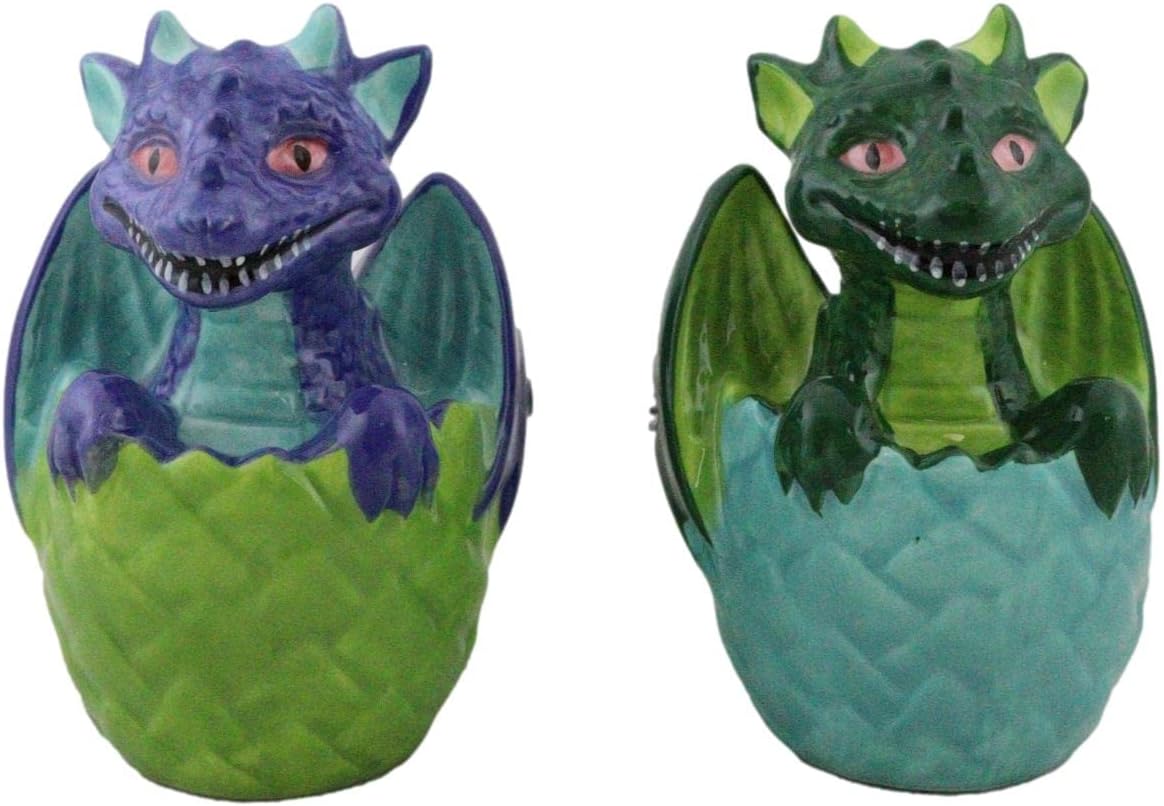 Ebros Gift Fantasy Flying Beasts Green And Blue Dragon Hatchlings In Half Cracked Eggs Decorative Salt Pepper Shakers Set Ceramic Figurines