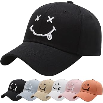 Baynetin Baseball Cap Classic Cotton Embroidery Baseball Caps Embroidered Smile Adjustable Sun Protection Baseball Cap for Men Women Sporty Outdoor Caps Hats