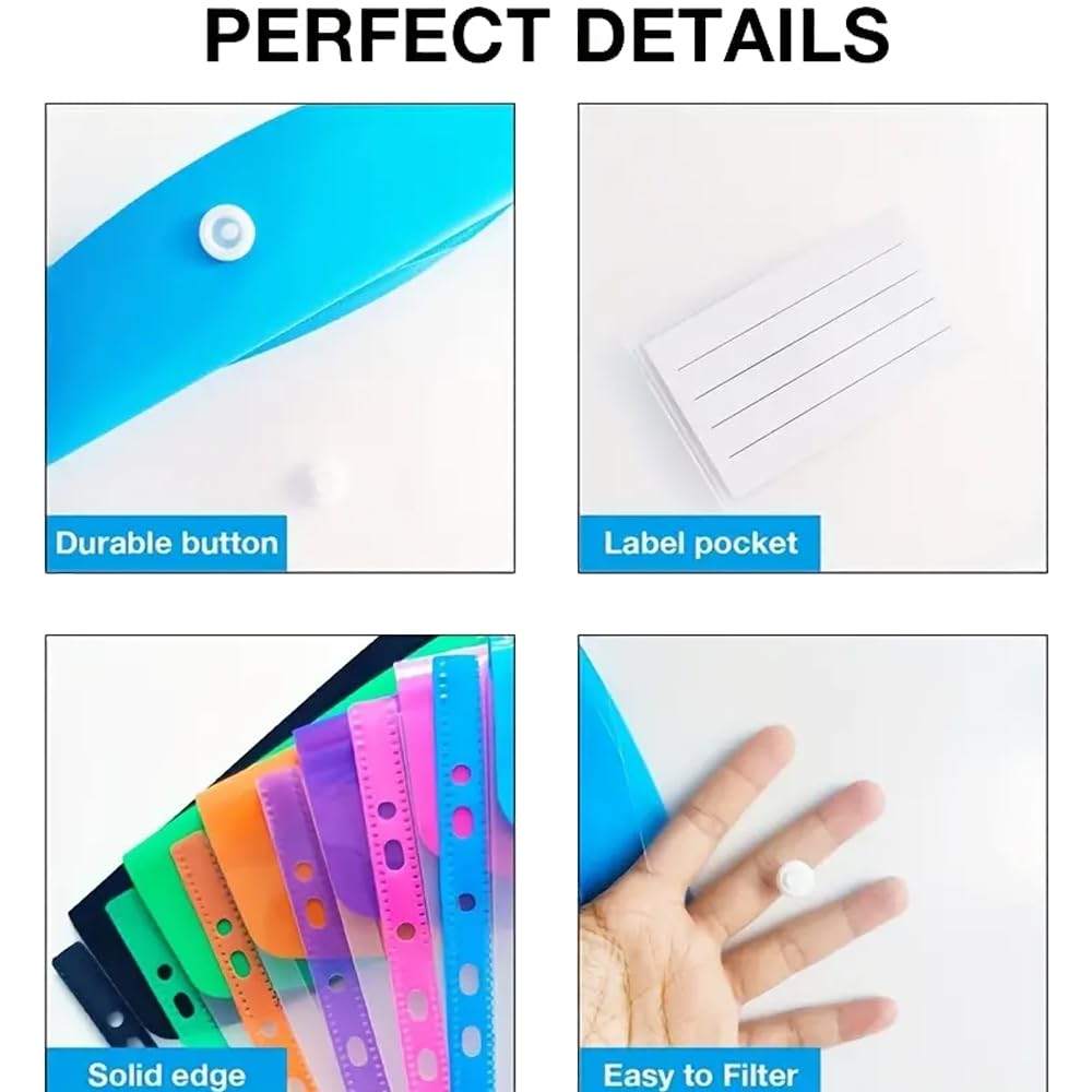 KAV A4 Punched Pockets Plastic Document Wallets, Expandable Clear Plastic File Folder, Convenient Snap Button - Image 4