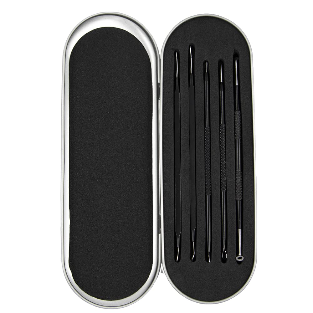 Mitesserentferner-Set 5-teilig – Gebogene Pinzetten & Werkzeuge Aus Edelstahl, Für Pickel & Blackheads
