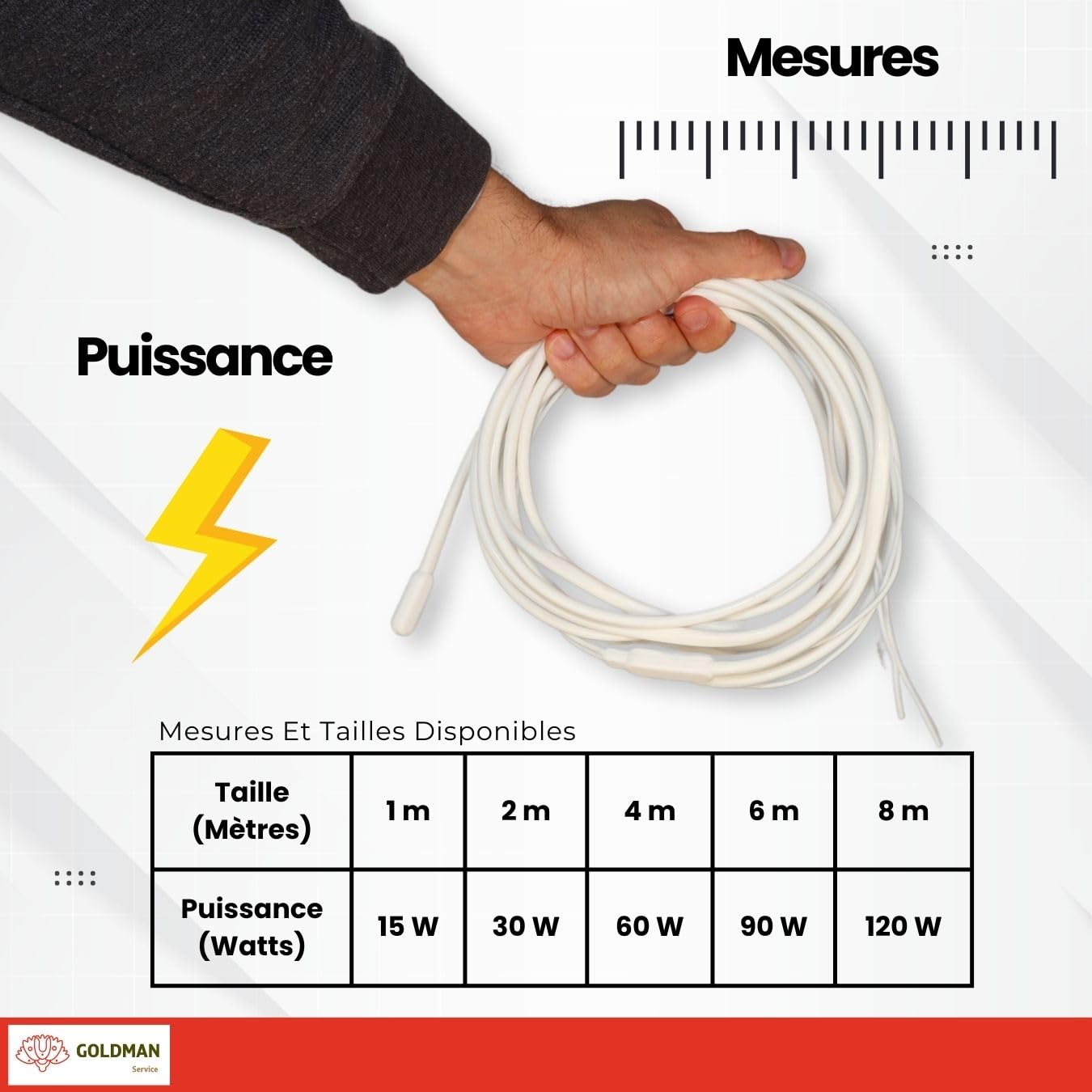 GOLDMAN SERVICE | Silicone Anti-Frost Bipolar Resistance Heating Cable Hoses | 8m, 120W, Incubators, Aquariums, Reptiles, Greenhouses, Fermentation (8m | 120W