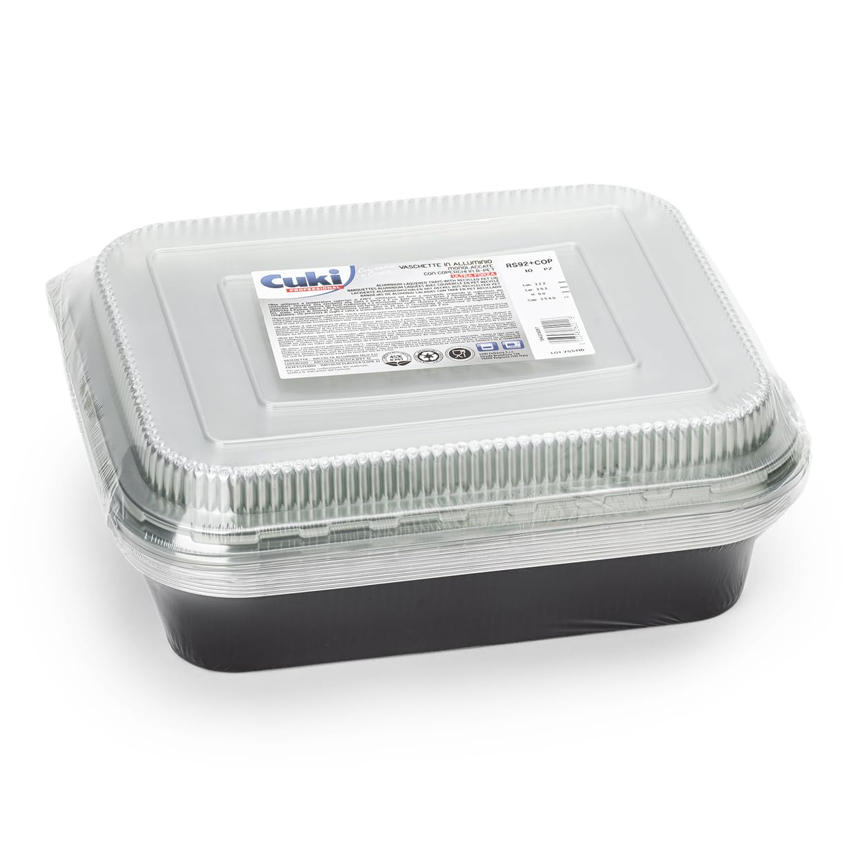 vaschette alluminio con coperchi ultra-forza, 8 porzioni, laccate, cm32x26xh6 , 1 confezione da 10 pezzi, monouso per forno, microonde, frigo, cottura, conservazione
