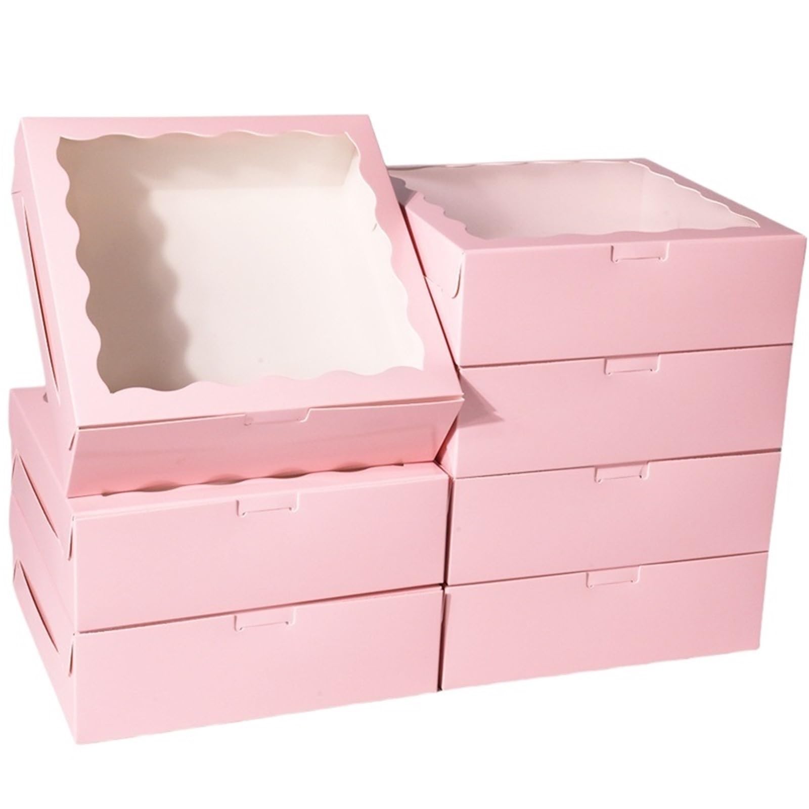 XPJYUA Bakery Boxes with Clear Window 10pcs White Kraft Paper Cake Box Transparent With Window Packaging For Chocolate Doughnut Storage Baking Party Favor(Pink)
