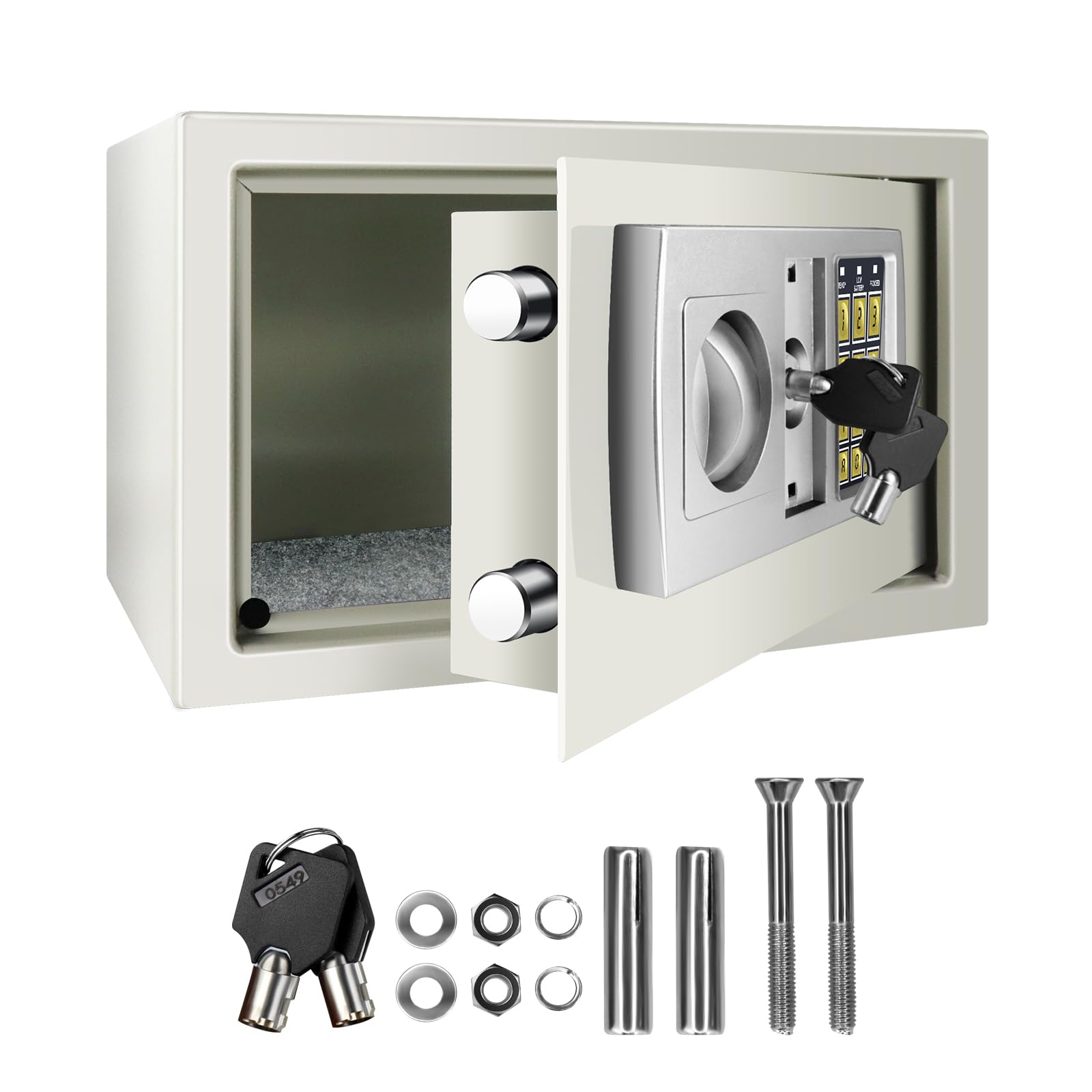 Electronic Security Safe, 8.5L Safebox For Home with Digital Keypad and Emergency Override Key, Steel Locking Bolts, Cabinet Safes for Home Office Hotel, 31x20x20cm, White