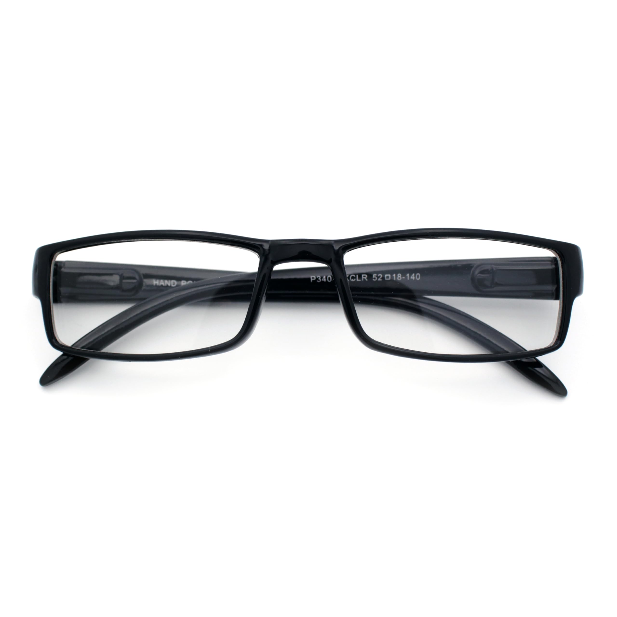 Black Narrow Rectangular Spring Hinge Plastic Clear Lens Eye Glasses