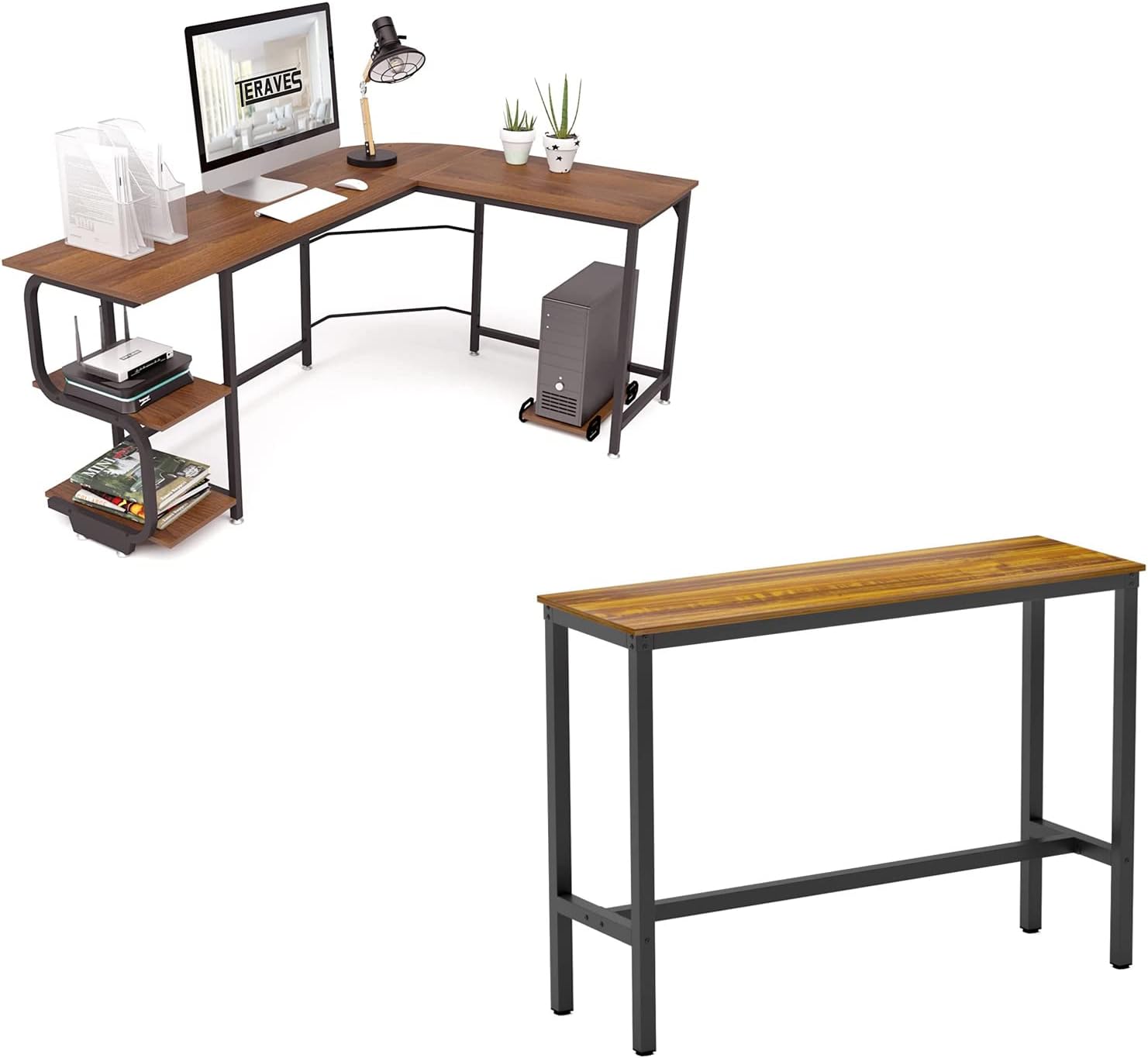 Teraves Bar Table with Solid Metal Frame and Reversible L