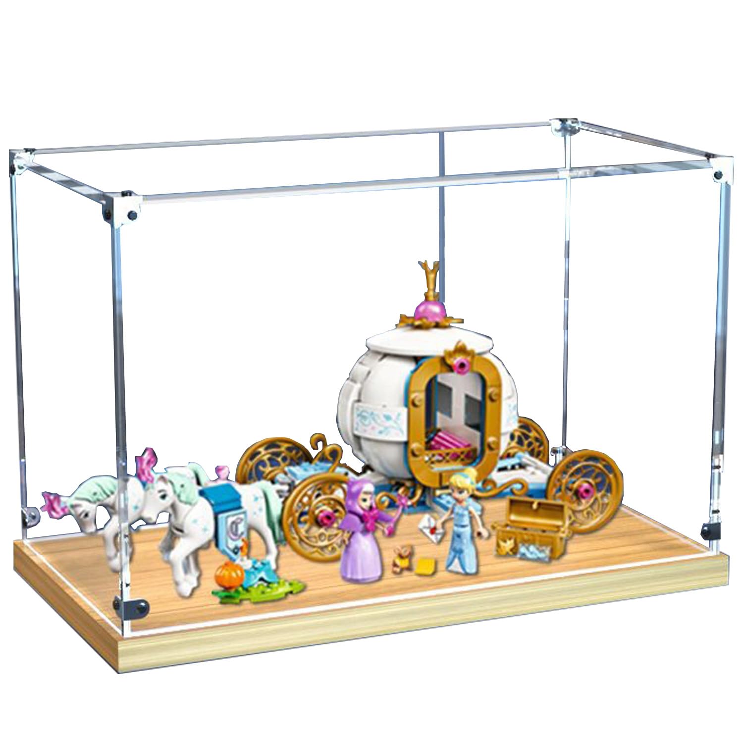 HCAEIOFJ Transparent Acrylic Display Case for LEGO 43192 Compatible with Sendi Royal Carriage Model Dusty Puzzle Transparent Case with Wooden Base, Dimensions: 35 x 15 x 20cm (model not included) (A)
