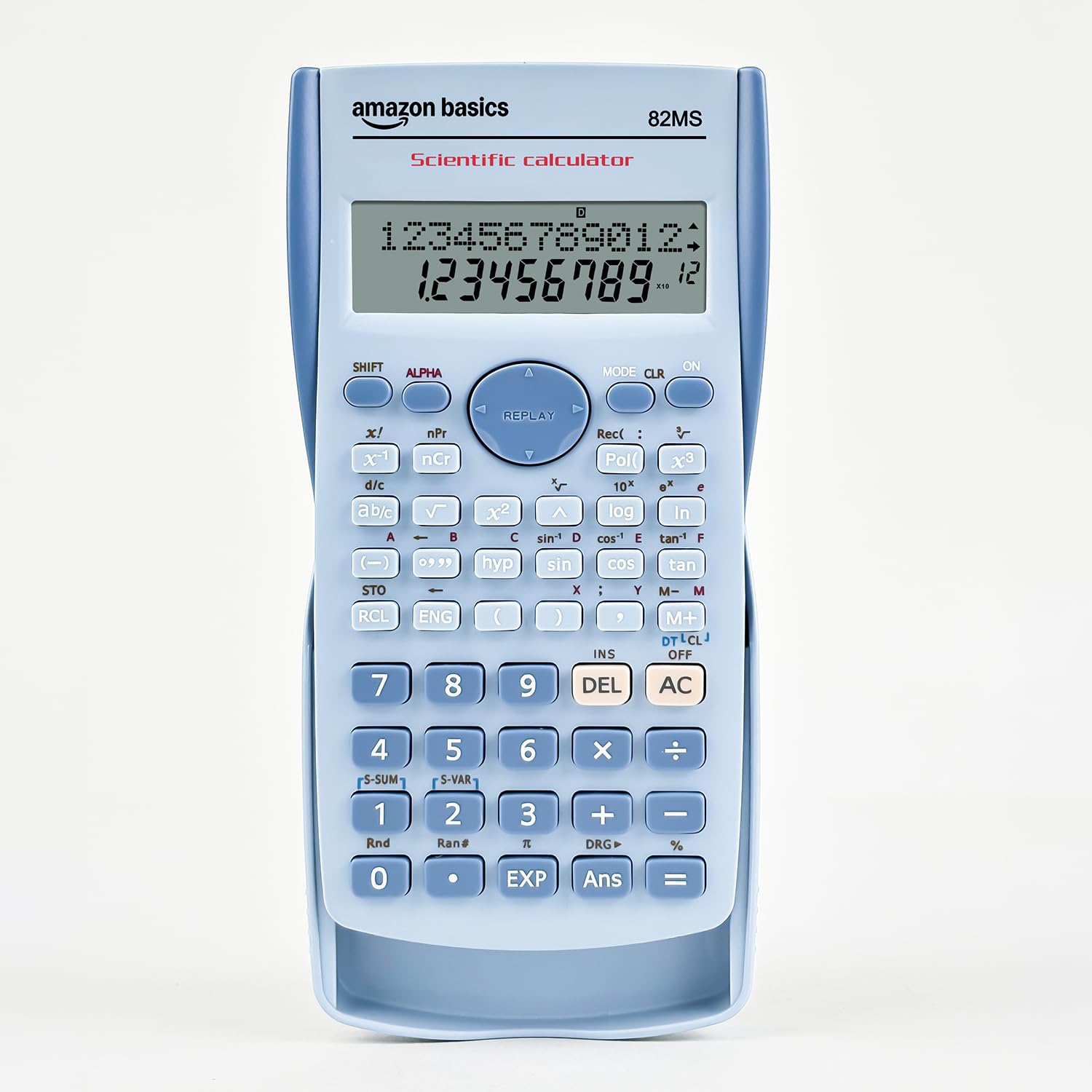 Amazon Basics Scientific Calculator (AB-82MS) | 240 Functions | 2-Line Large LCD Display | Engineering Calculator | Fast Input Keys | Battery Powered | 15.5 x 8 cm | Blue | Ideal for Students & Exams-image-0