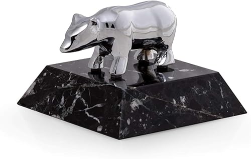cromado Plated Pisapapeles de oso sobre negro "Cebra Base de mármol