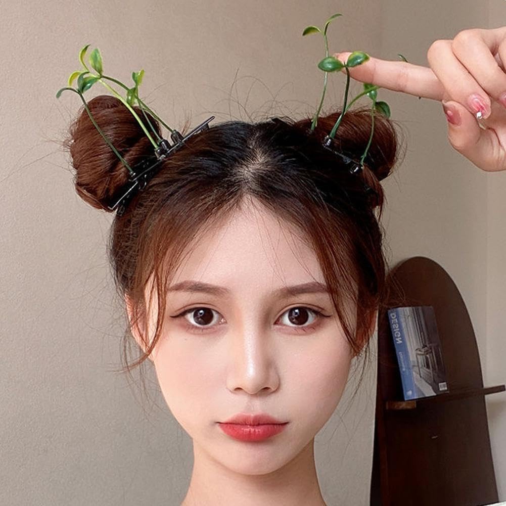 Amazon.co.jp: 5 個韓国ファッション緑の知恵草ヘアクリップかわいい