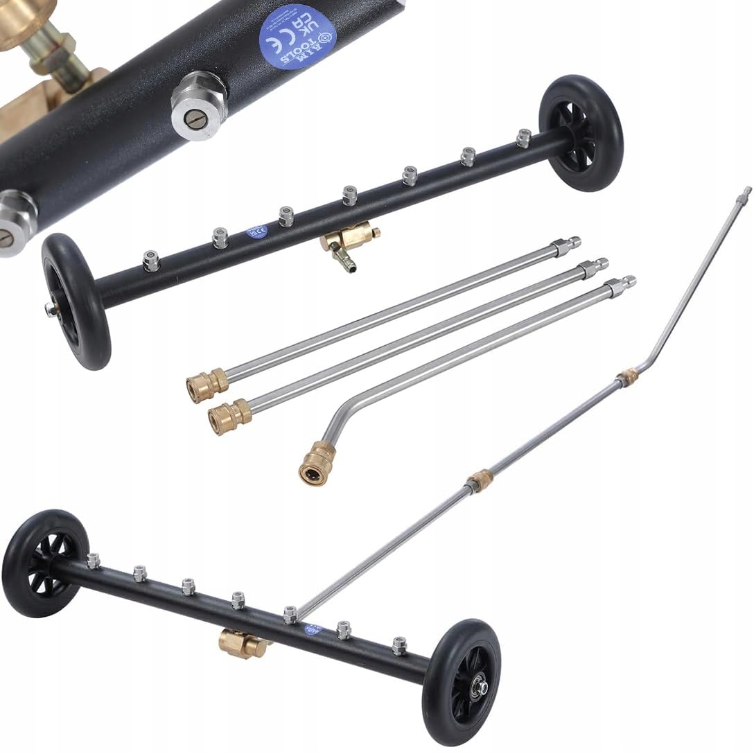 Rosfix Zestaw do mycia podwozia 275 barów - 7 dysz 40°, 1/4" Quick Plug, łącznie 126 cm | stal nierdzewna, gumowe kółka | czyszczenie samochodów i płaskich powierzchni, akcesoria do myjki