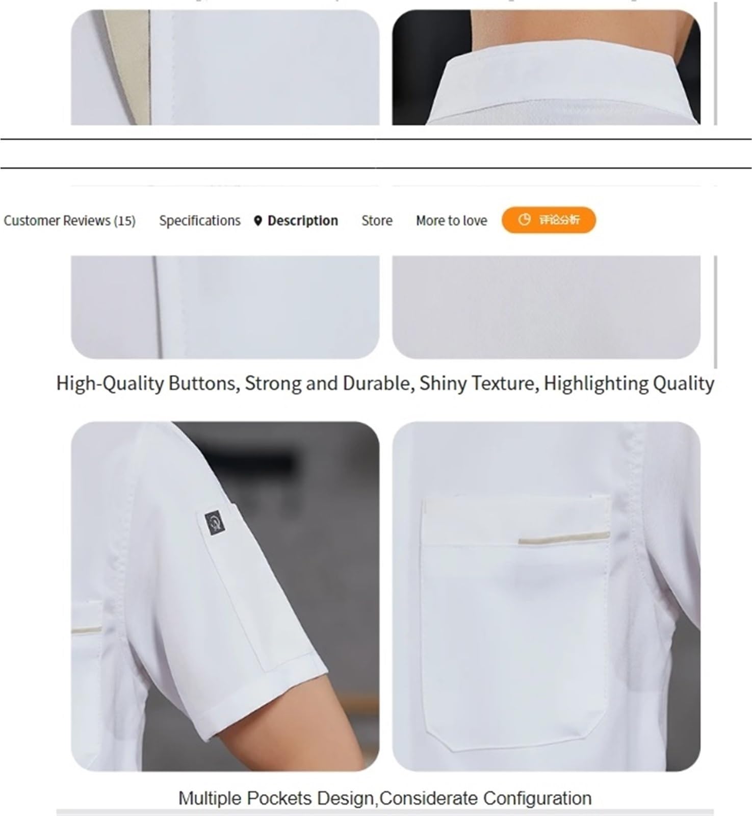 Veste de Chef d'été Respirante avec Dos en Maille, Uniforme de Restaurant à Manches Courtes for Hommes et Femmes, Tenue de Cuisine légère et rafraîchissante