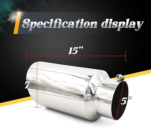 Miniatura 4 de 5" entrada 7" salida 15" longitud total pulido diesel universal acero inoxidable enrollado borde cola puntas atornilladas