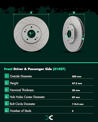 Miniatura 261 de SCITOO Juego de 2 frenos de freno ranurados traseros para Chrysler Town & Country, 08-16 para Dodge Grand Caravan, 09-13 para Dodge Journey, 12-15