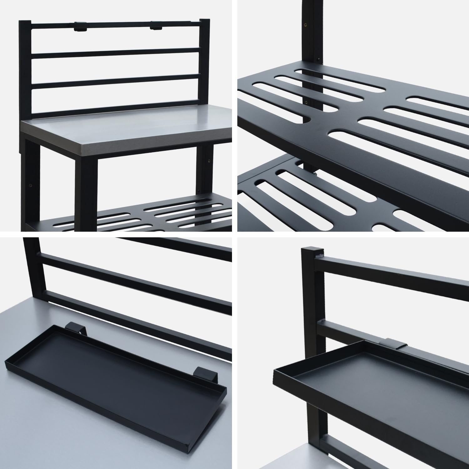 Modulo cucina da esterno in acciaio 2 ripiani, 80cm Nero - 48x80x124 cm