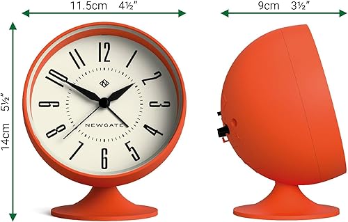Miniatura 4 de NEWGATE® Reloj despertador Spheric | Diseño retro icónico de cúpula | Acabado de goma suave naranja | Ideal para mesita de noche, escritorio o