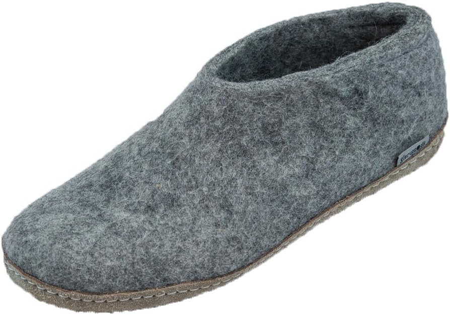 GLERUPS Kids Indoor Shoe, Wool Slippers with Leather Sole, Grey