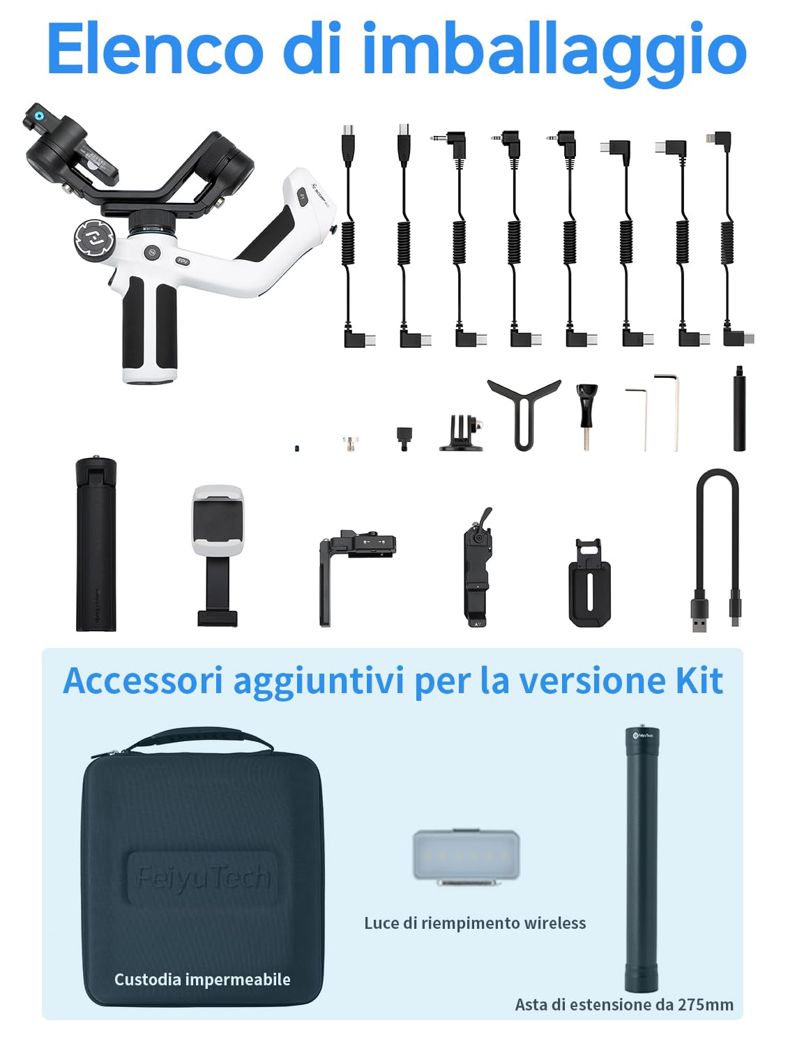 Feiyu SCORP Mini2 Kit [Ufficiale] Gimbal Mirrorless a 3 assi Stabilizzatore per Fotocamere Action e Smartphons,Riprese Verticali Native,con Custodia da trasporto, Luce di Riempimento Magnetica