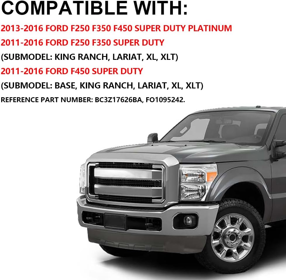 PIT66 Front Valance, Compatible with 2013-2016 F250 F350 F450 Super Duty Platinum/2011-2016 F250 F350 F450 Super Duty (submodel: King Ranch, Lariat, XL, XLT) Textured #BC3Z17626BA #FO1095242