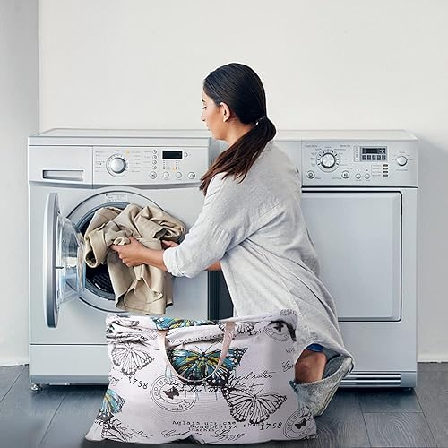 Miniatura 6 de Sanlykate Bolsa de lavandería extra grande con cierre de cordón y asa, 28 x 40 pulgadas, bolsa de ropa sucia de viaje resistente para lavandería y