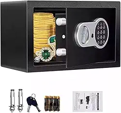 Cofre Eletrônico Teclado Digital com Senha e Chave, Aço Resistente, Alarme de Segurança, 20x31x20 cm, Ideal para Casa, Escritório e Hotel, Proteção para Dinheiro, Joias e Documentos