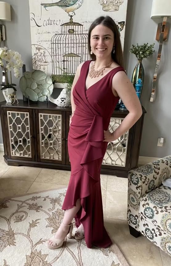 Image of Betsy & Adam Women's Xscape Women's Halter Mock Neck Ruffle Knee Length Dress