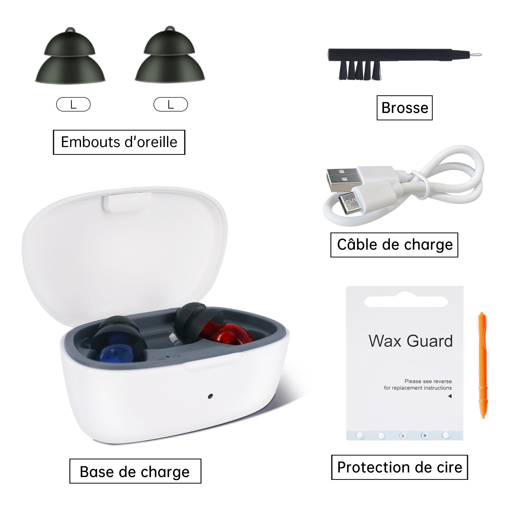 Amplificateurs auditifs rechargeable, pour regarder la télévision et écouter de la musique, 15 heures d’utilisation