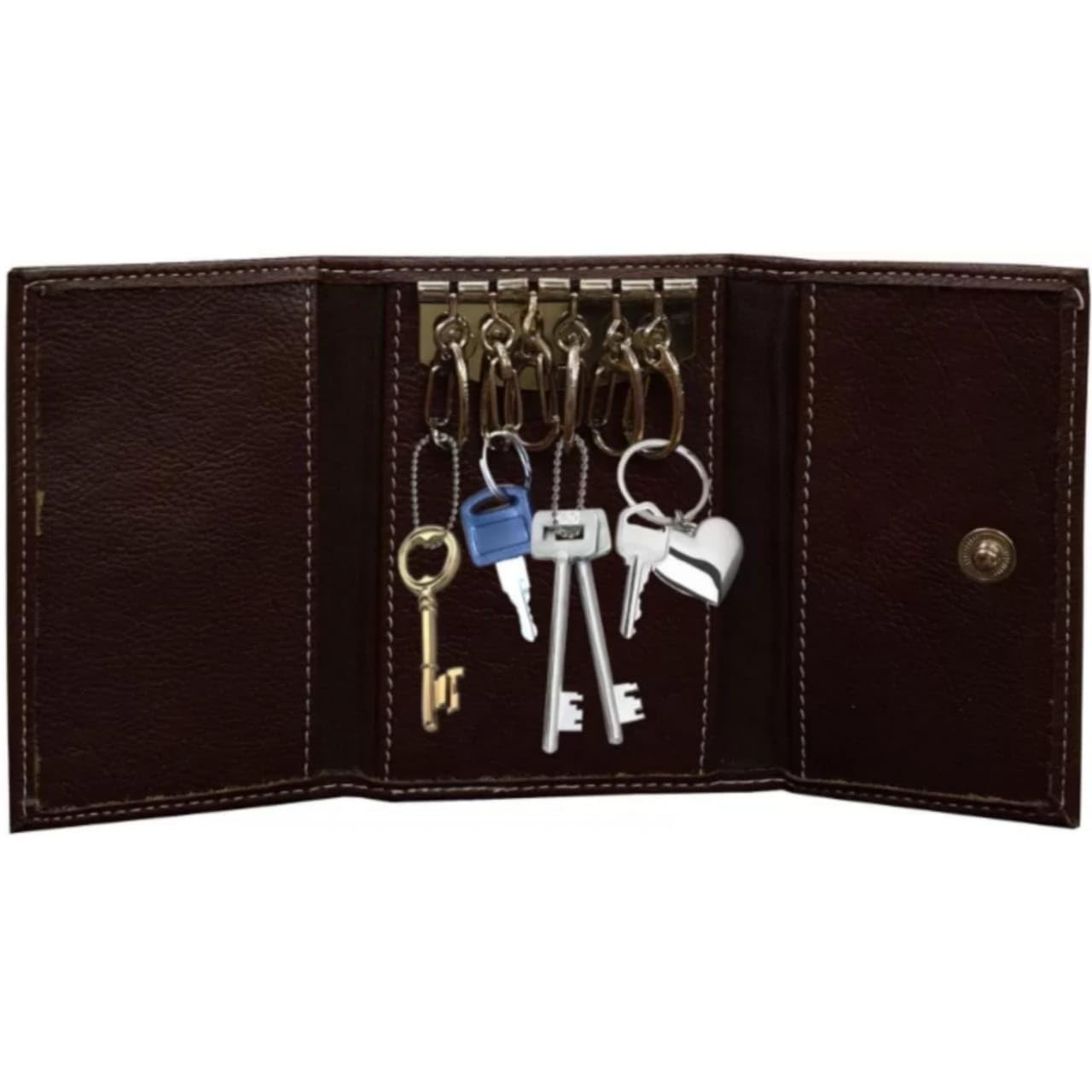 Faux Leather Black Key Holder for Men's & Women's Stainless Steel, Leather Key Holder (6 Hooks, Black) (Brown)