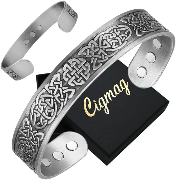 Cigmag 9X Mens Copper Bracelet 99% Solid Pure Copper Magnetic Bracelets for Men Adjustable Cuff Bangle Brazaletes with Gift Box for Father's Day (Tree of Life)
