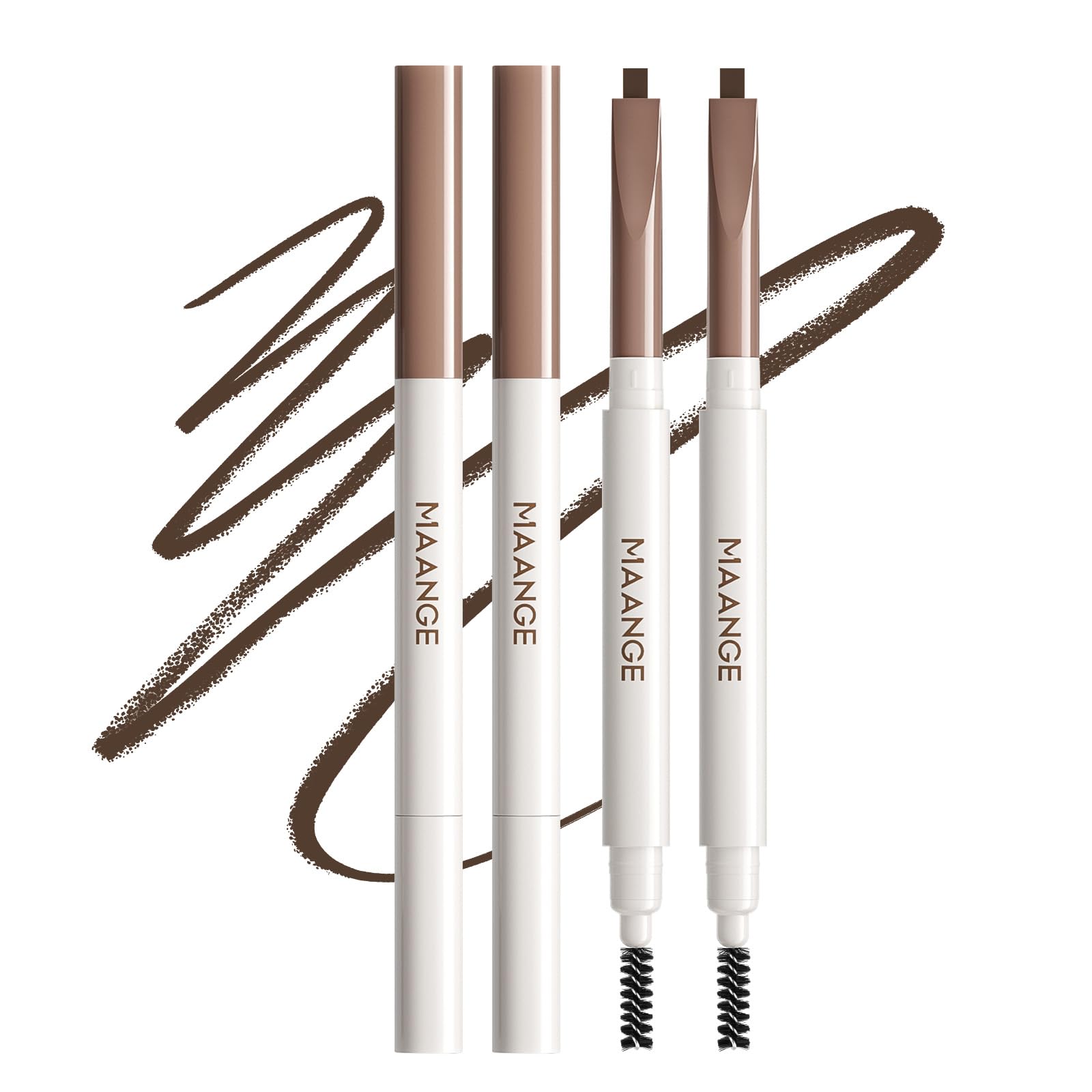 MAANGE 2Pcs Eyebrow Pencil, Retractable Definer Dual-Sided Brow Brush, 3D Long-lasting Smudge-Proof Eye Brow Pen Makeup, Fine Tip, Fills in Sparse Areas and Gaps,Chocolate-B203 Chocolate-B203-2pcs
