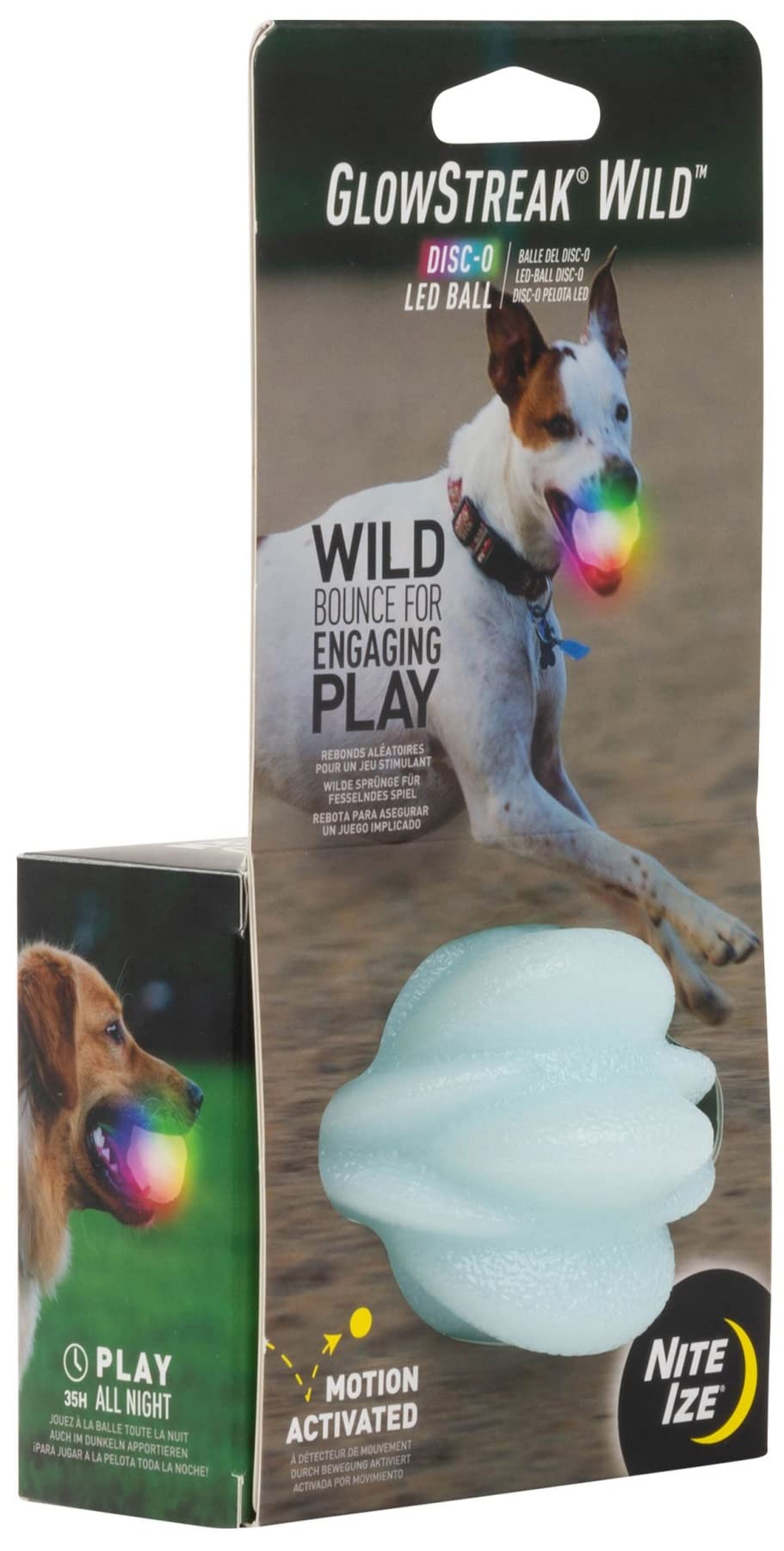 NiteIze GlowStreak Wild LED Ball - Motion Activated LED Light Dog Toy - Light Up Rubber Dog Ball for High Energy Dogs & Puppies - Disc-O