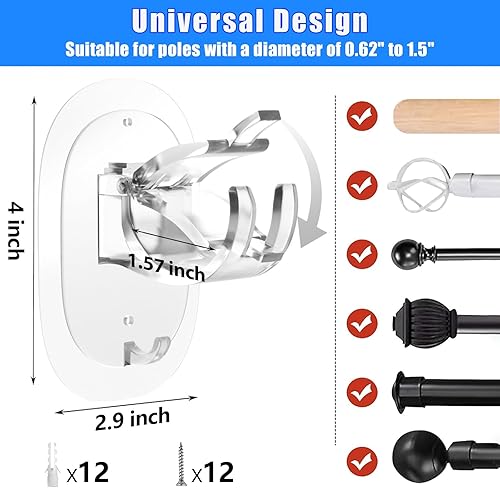 Miniatura 2 de MIMARMZ 6 soportes para barra de cortina sin taladro, autoadhesivos, sin perforar, ganchos para barra de cortina, sin clavos, ajustables, para baño,