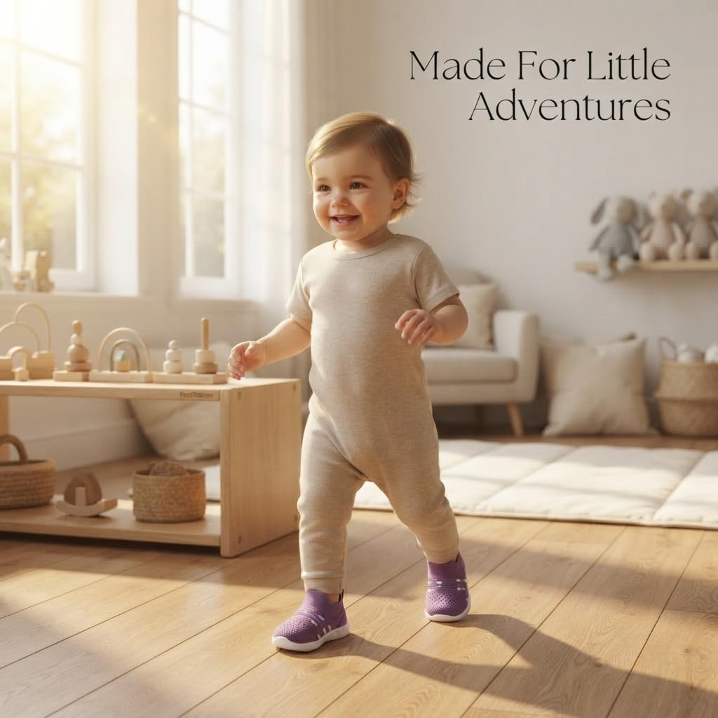 FootStation Infant Shoes for Baby Boys & Girls | Musical Sound Walking Shoes | First Walker Shoes for Toddlers | Lightweight Breathable Knit Sneakers | Soft Sole Comfortable Slip On Shoes for Newborns, Babies & Kids (Onion, UK Footwear Size System, Toddler, Age Range, Medium, 15 Months, 18 Months) 2