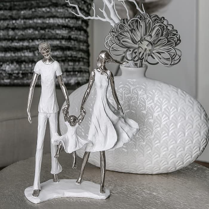 Sculpture Famille Casablanca objet décoration design moderne blanc et argent en polyrésine 31 cm