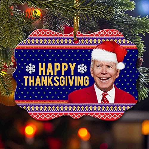 Urvog Happy Thanksgiving Funny Biden Ugly Christmas Benelux Shaped Christmas Ornament Keepsake, Aluminum Medallion Ornament, Pack 10 #TOP3