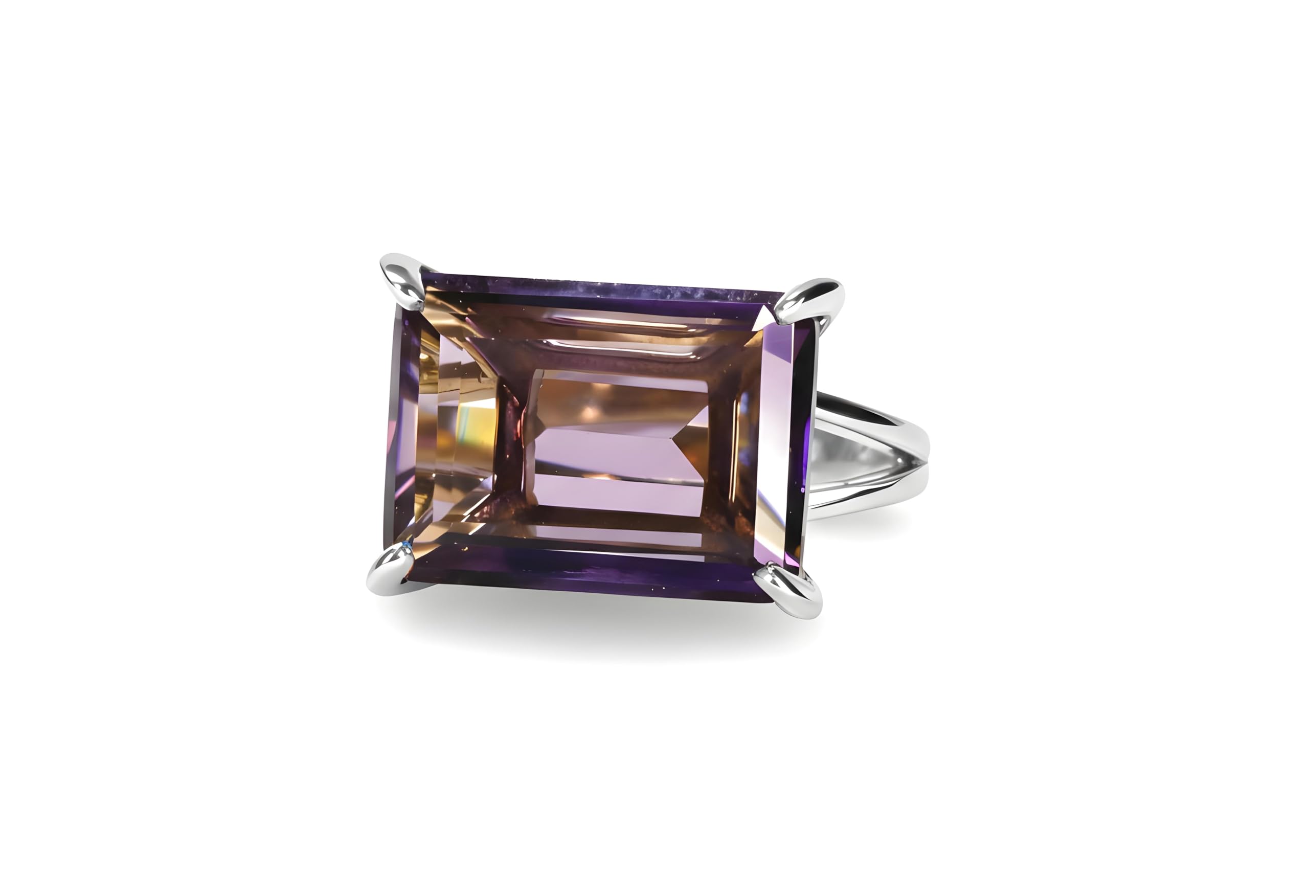 Anillo Rectángulo Amatista - Anillo de Oro de 14k - Anillo de Cristal - Anillos de Piedra de Nacimiento - Regalos para su Día Especial - Joyería Artesanal para Mujer