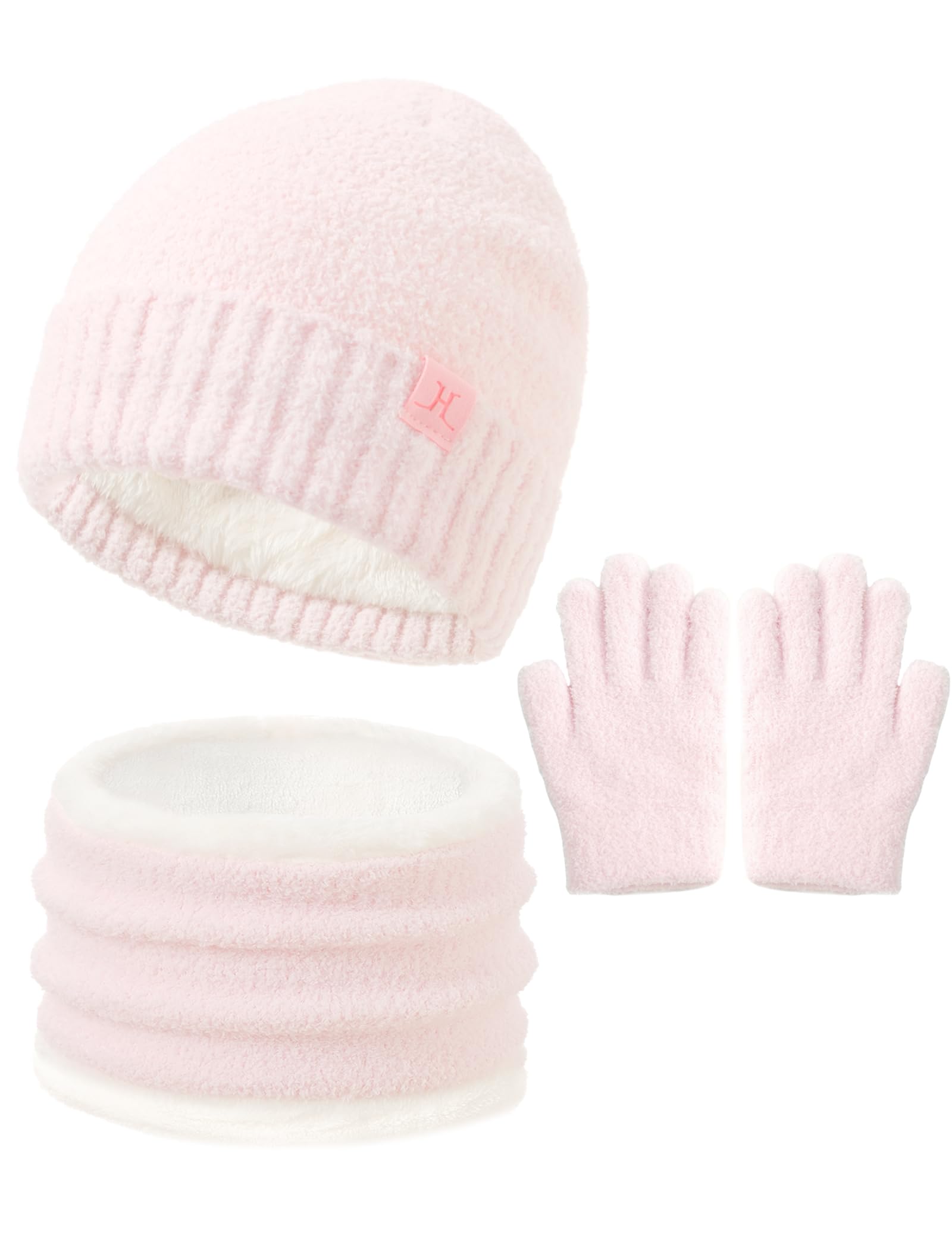 Conjunto de gorro y guantes para niños y niñas, gorro de invierno, calentador de cuello, guantes y manoplas con forro polar para 6-8, 4t, 5t, 4-8