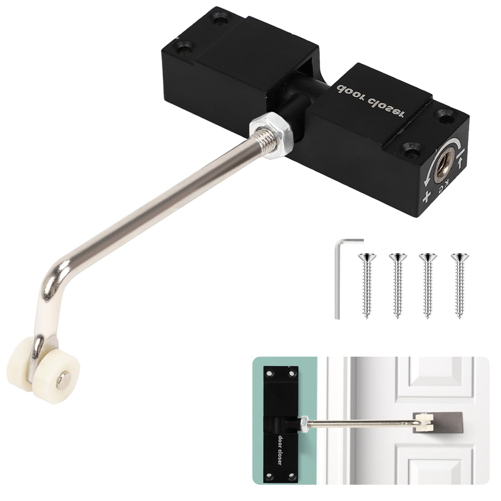 Longzhuo Automatic Door Closure Alloy Heavy Duty Gate Closer for Interior Exterior,Safety Spring Loaded Door Closer,Overhead Fire Rated Door Closer,for Doors Weighing 20-35 kg (Black)