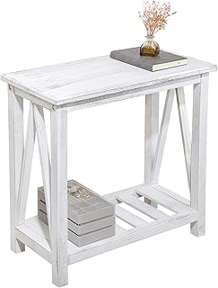 Farmhouse Narrow End Table Wooden Rustic White Side Tables with Storage ...