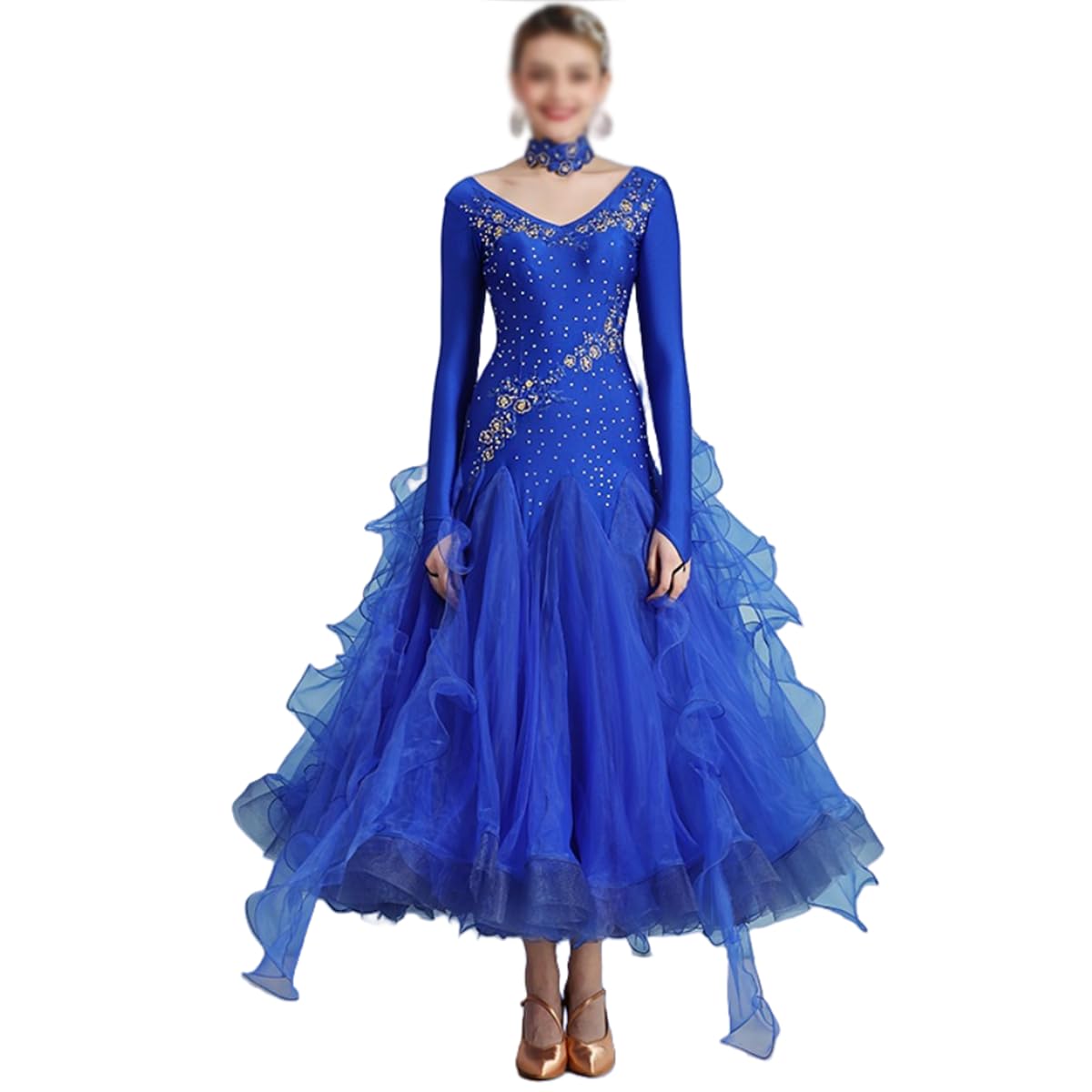 Abito da Ballo da Sala per Donne Competizione Abiti da Ballo Moderni Standard Costumi di Scena Valzer A Maniche Lunghe