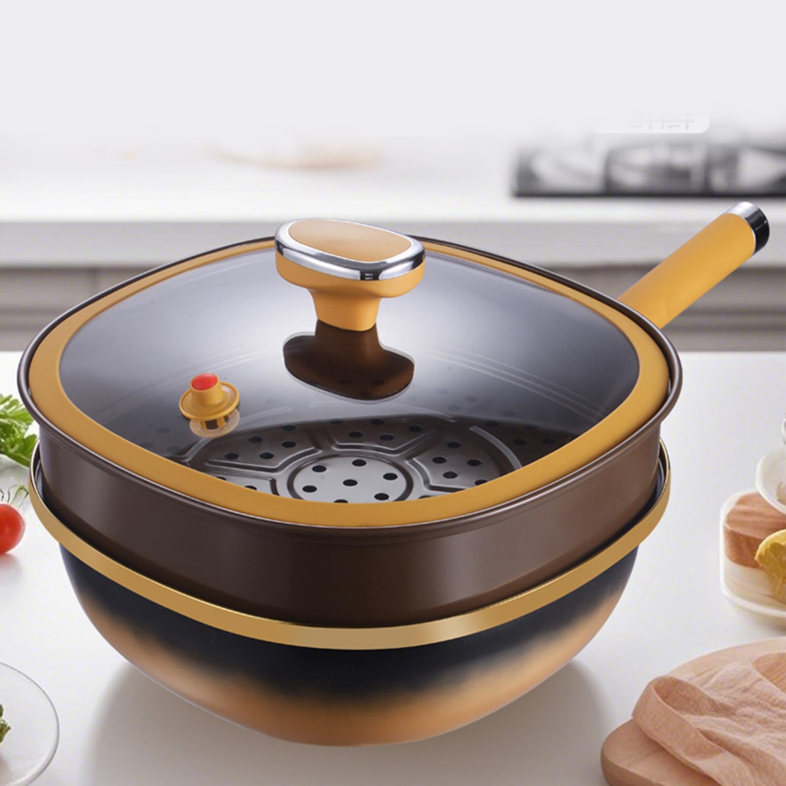 Sartén Olla Con Tapa Para Placa Eléctrica, Grill Y Vitrocerámica | Sartén Grande de Titanio Antiadherente Para Cocinar Y Hornear Panqueques, Tortillas Y Huevos En Casa Y