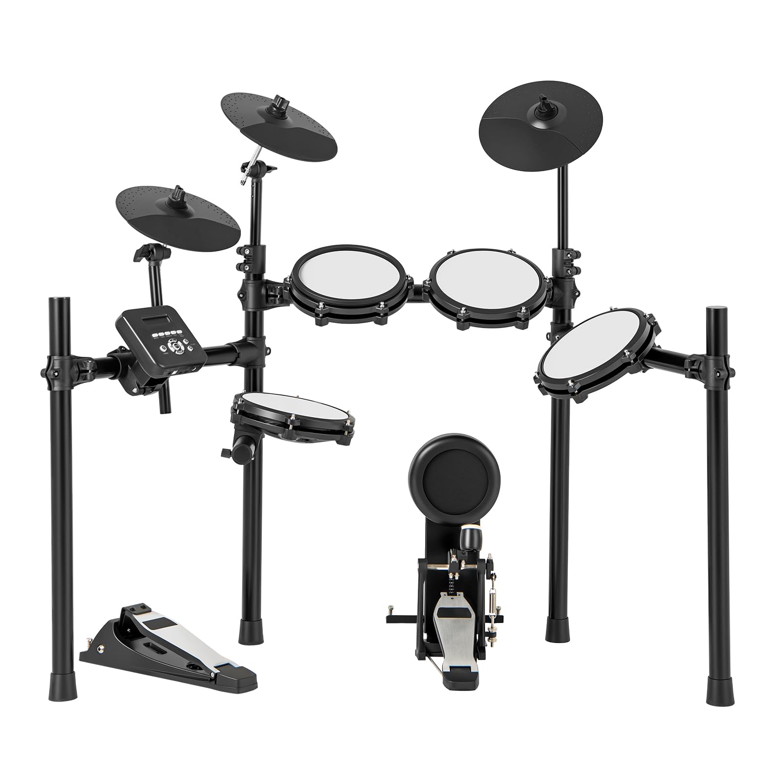 DREAMADE E-Drum-Set, elektronische Schlagzeug mit Quiet Mesh Pads, 225 Sounds & USB MIDI, E-Schlagzeug mit Dual Snare, 3 Becken, 2 Pedalen, Drumsticks, Kopfhörer & Hocker, für Anfänger & Kinder