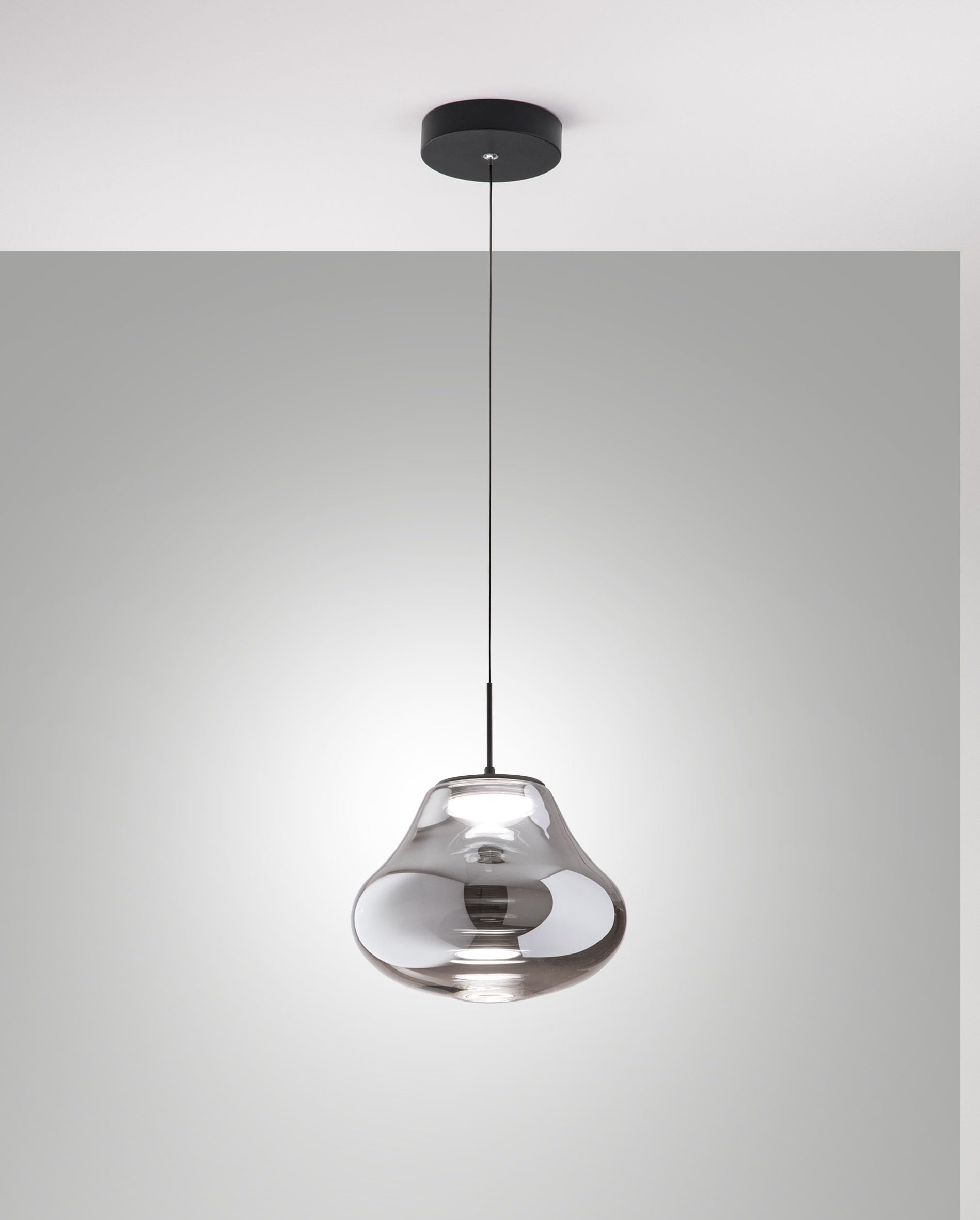 Fabas Luce Deva Led Pendant Light, Grey, Glass, Ø 25 Cm, Cct, Dimmable