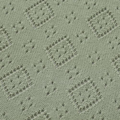 Image of mimixiong Baby Swaddle Blanket 100% Cotton Gender Neutral Pointelle Receiving Blanket for Boys Girls Cuddle Stroller Crib Blanket (Sage Green)